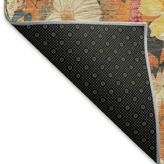 10' X 14' Floral Washable Area Rug With UV Protection (694122) - Orange / Ivory / Pink