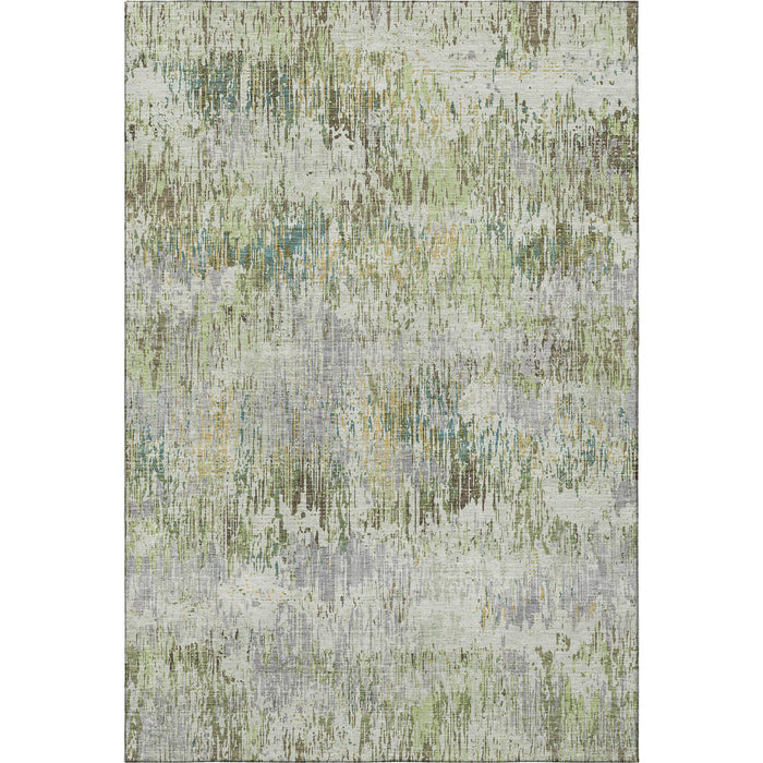 10' X 14' Striped Washable Area Rug With UV Protection (693306) - Artichoke Green / Ivory / Gray