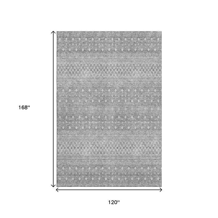 10' X 14' Tribal Washable Area Rug With UV Protection (657197) - Silver / Gray