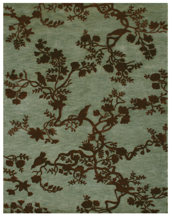 5' X 8' Wool Floral Hand Knotted Area Rug (744161) - Green / Blue / Brown