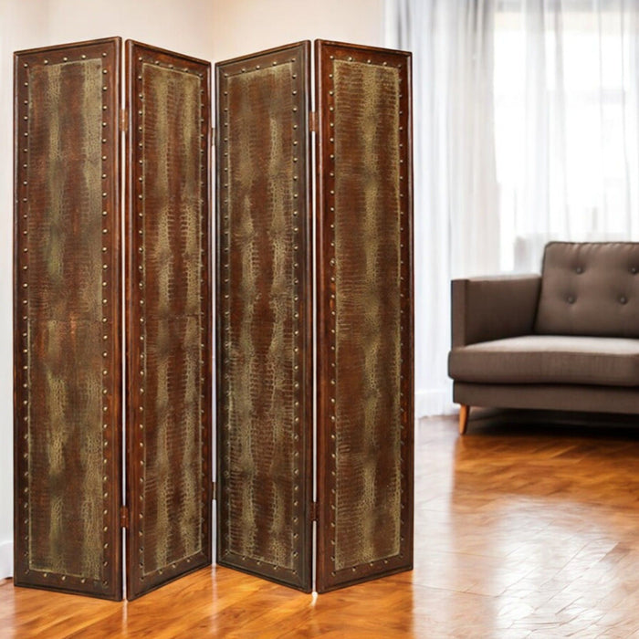 Faux Leather Folding Four Panel Screen Room Divider - Brown