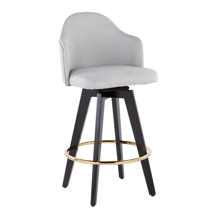 Ahoy - Fixed-Height Counter Stool - Wood Legs And Round Metal Footrest With Fabric Seat (Set of 2)