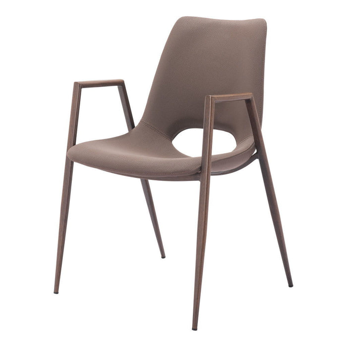 Upholstered Faux Leather Open Back Dining Arm Chairs (Set of 2) - Brown
