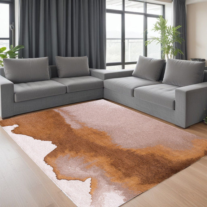 7' x 9' Abstract Non Skid Area Rug - Yellow And Brown