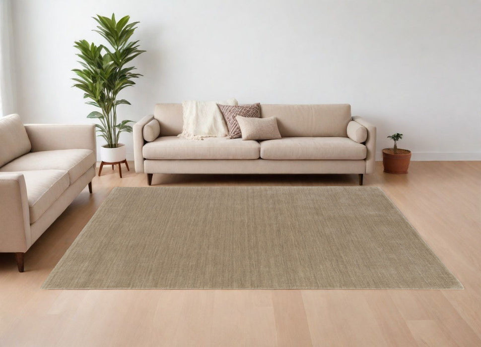 8' x 11' Wool Hand Woven Area Rug - Tan