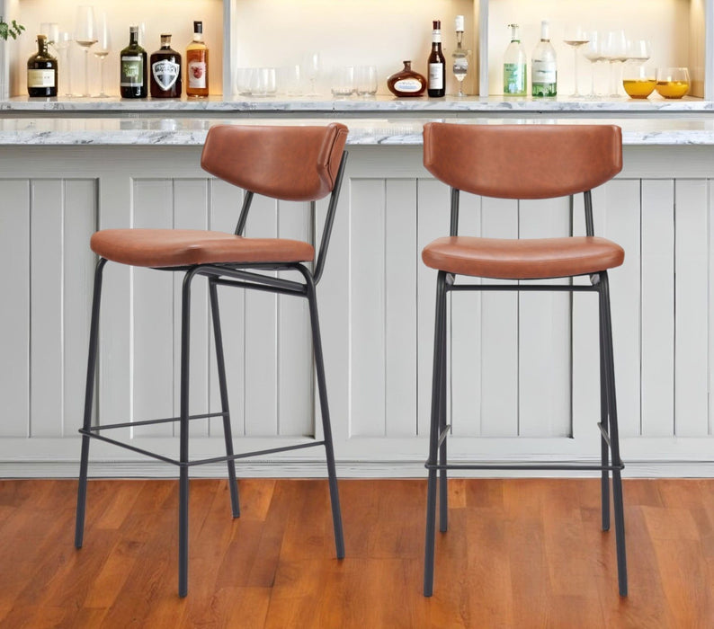 26" Faux Leather And Steel Counter Height Bar Chairs (Set of 2) - Brown And Black