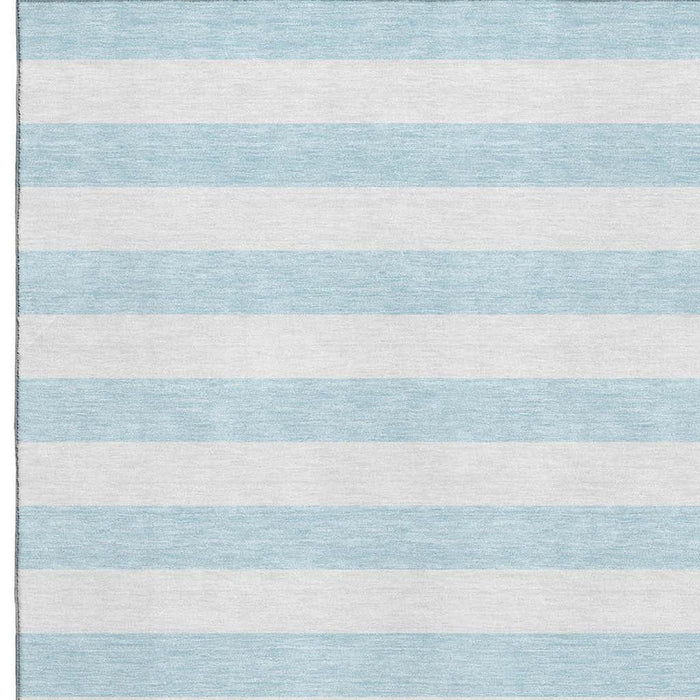 5' X 8' Striped Washable Area Rug With UV Protection (647658) - Sky Blue / Ivory