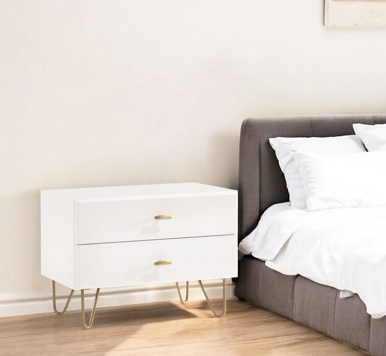 Contemporary Nightstand With Two Drawers - White And Gold