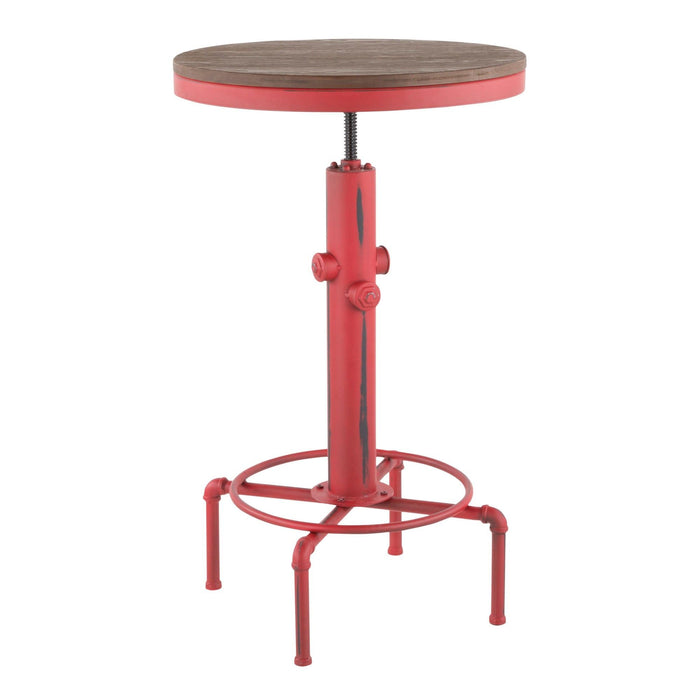 Hydra - Bar Table - Vintage Red Metal And Brown Wood - Pressed Grain Bamboo
