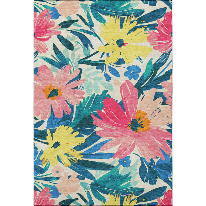 10' X 14' Floral Washable Area Rug With UV Protection (693954) - Blush / Yellow / Blue