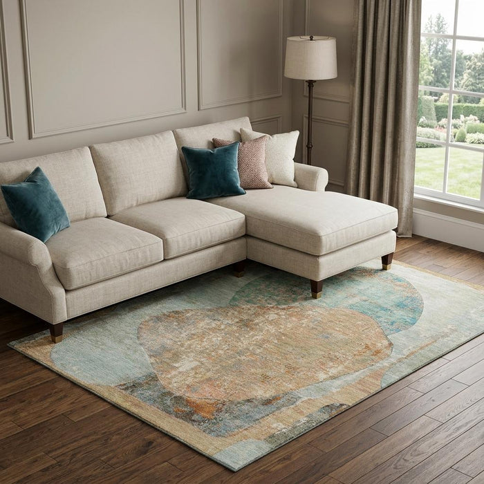 10' X 14' Abstract Washable Area Rug With UV Protection (695558) - Teal / Copper / Gray