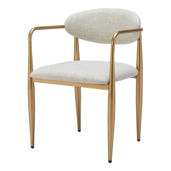 Upholstered Fabric Open Back Dining Arm Chairs (Set of 2) - Gray / Gold