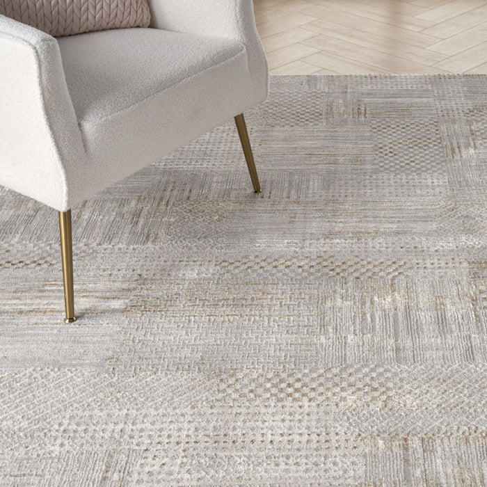 12' X 9' Abstract Non Skid Area Rug - Ivory / Gray