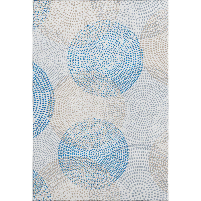 9' X 12' Abstract Washable Area Rug With UV Protection (650367) - Ivory / Blue