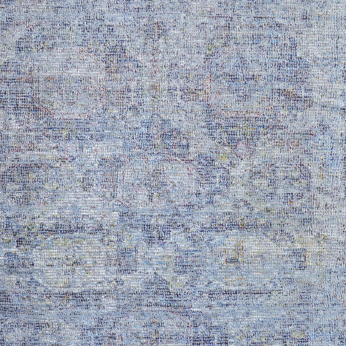 8' X 10' Abstract Hand Woven Distressed Area Rug With Fringe - Blue And Ivory