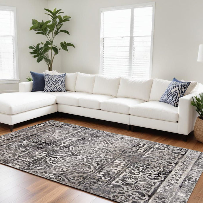 7' x 10' Abstract Stain Resistant Area Rug - Gray Ivory And Taupe