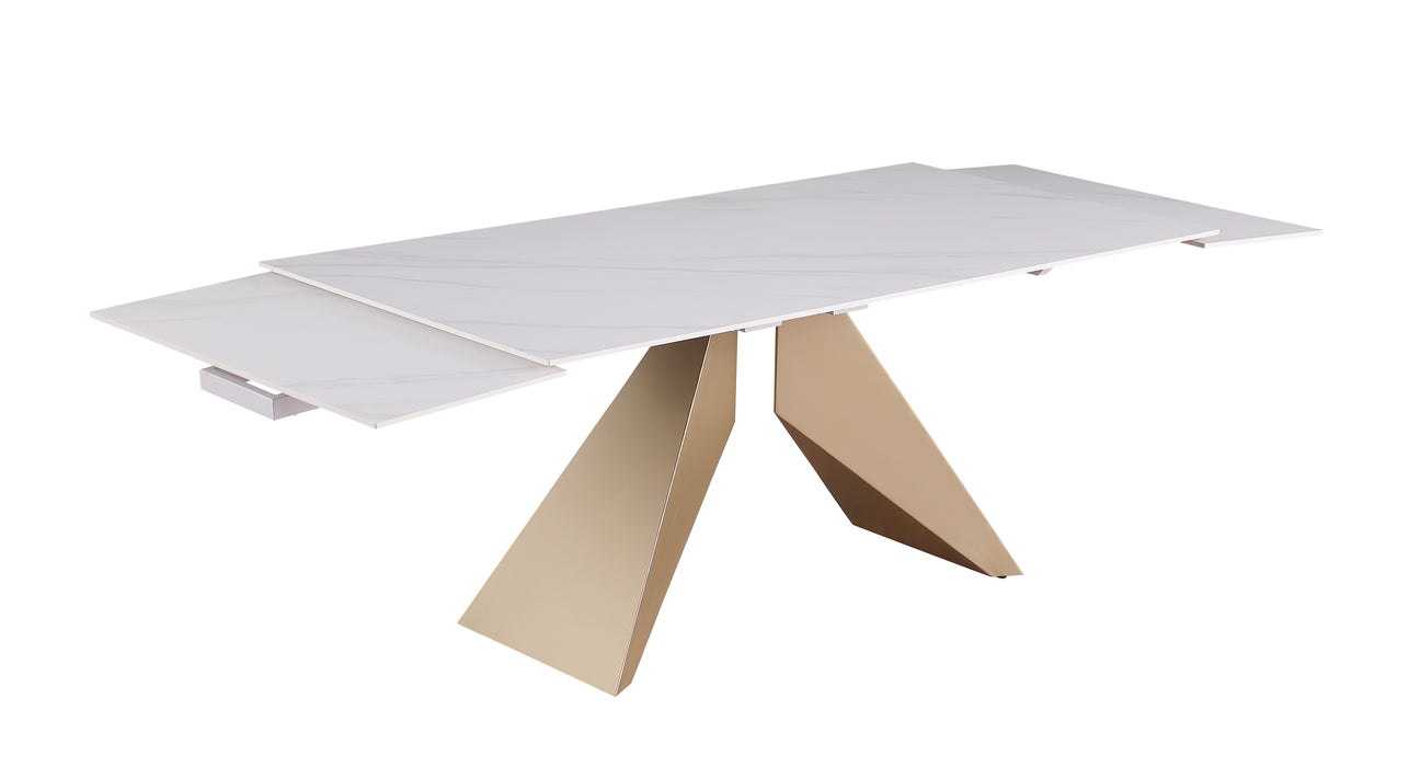 Chintaly AMELIA Extendable Marbleized Ceramic Top Table w/ Steel Base