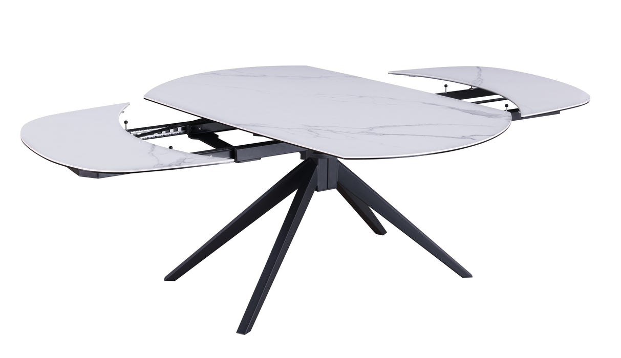 NICOLE Contemporary Extendable Dining Table | Matte White Ceramic Top with Matte Black Steel Base
