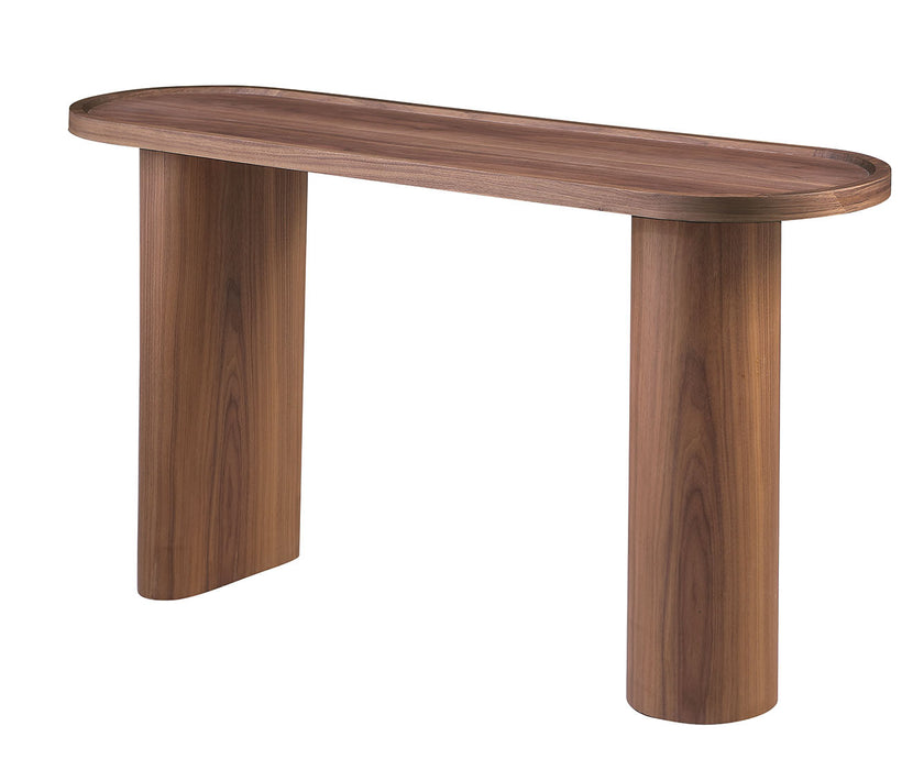 Modern All-Wood Sofa Table | Walnut Veneer Console Table with Oval Top