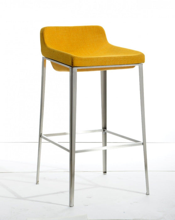 Stainless Steel Low Back Bar Height Bar Chair - Yellow And Gray