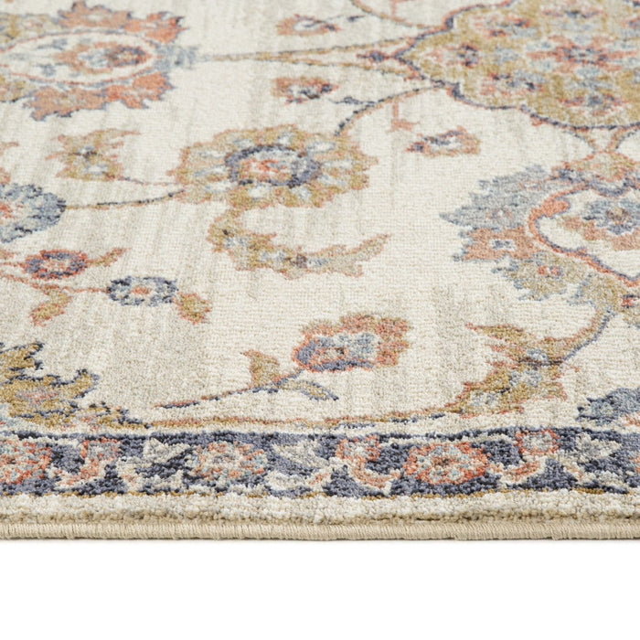 9' x 12' Floral Power Loom Area Rug - Ivory Navy And Orange