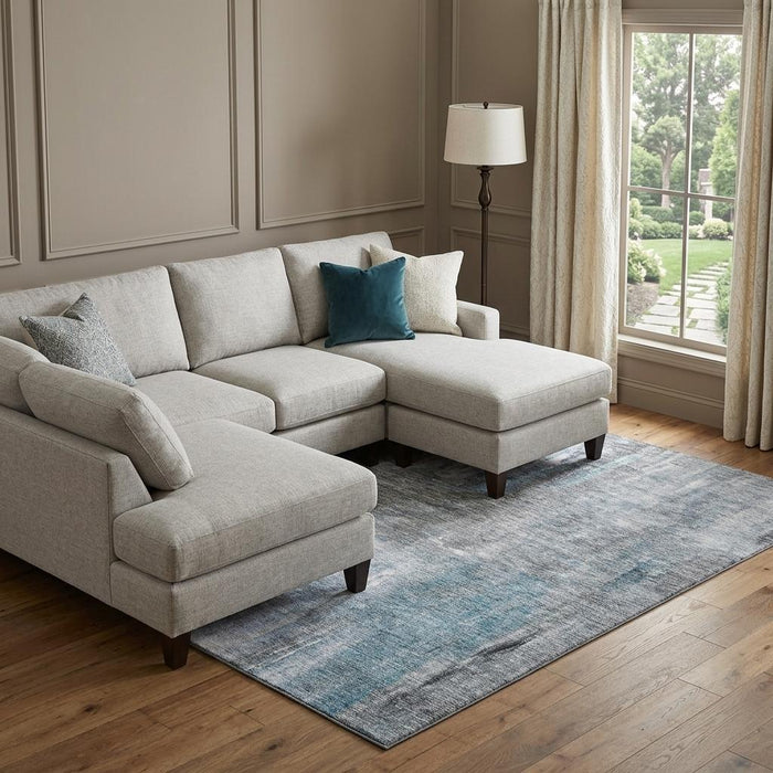 10' X 14' Abstract Washable Area Rug With UV Protection (684172) - Blue / Ivory / Gray