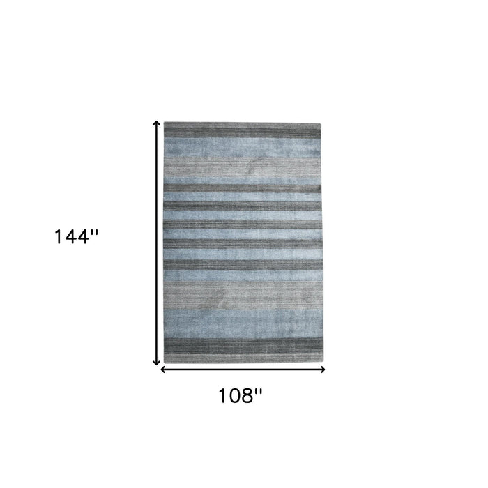 9' X 12' Wool Striped Hand Woven Area Rug - Gray And Light
