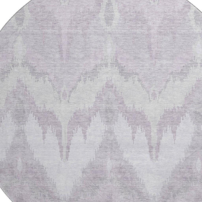 8' Ikat Washable Round Rug With UV Protection - Lavender And Silver