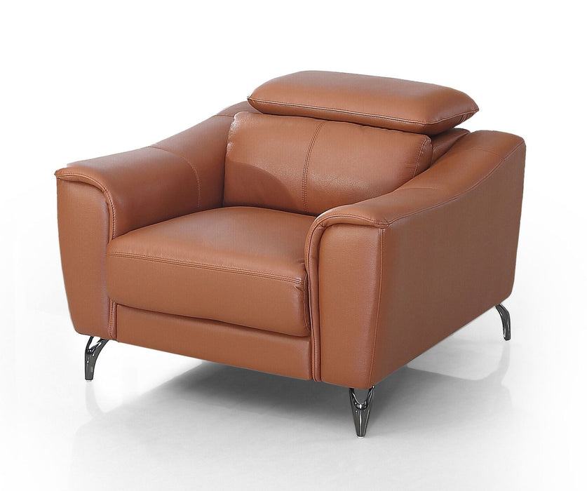 Genuine Leather And Silver Solid Color Lounge Chair - Brown