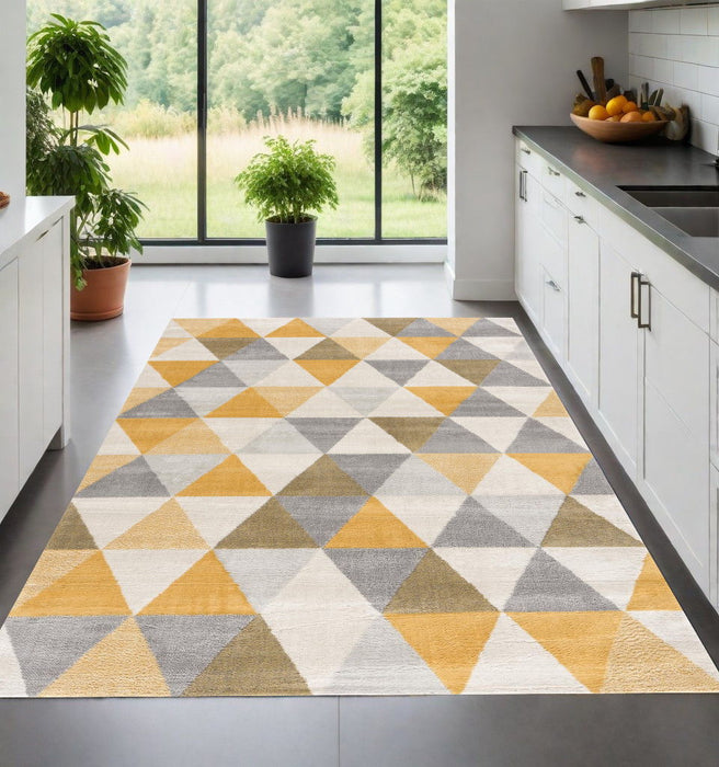 12' x 18' Geometric Washable Non Skid Area Rug - Yellow