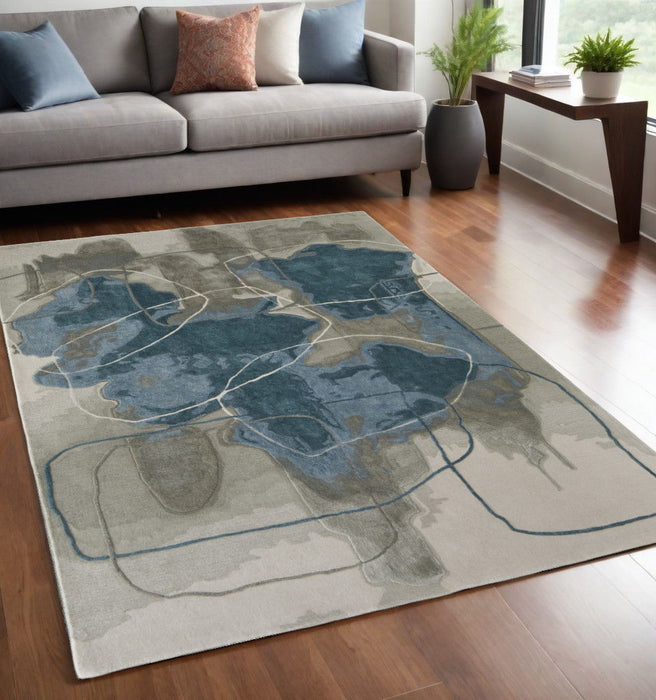 5' x 8' Abstract Hand Tufted Area Rug - Gray And Blue