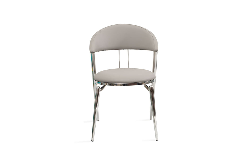 Faux Leather Stainless Steel Open Back Dining Side Chairs (Set of 2) - Gray / Silver