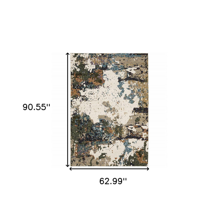 5.3' x 7.6' Abstract Power Loom Area Rug - Blue And Ivory