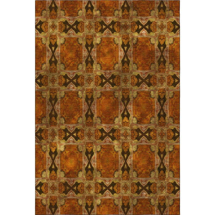 10' X 14' Floral Medallion Washable Area Rug With UV Protection (649510) - Rust / Copper / Gold