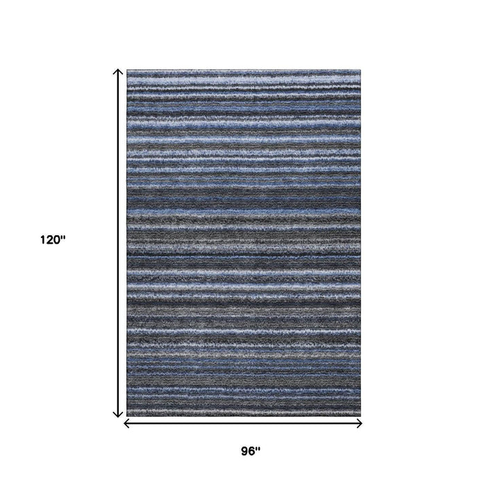 8' X 10' Striped Washable Area Rug With UV Protection (650780) - Blue / Gray