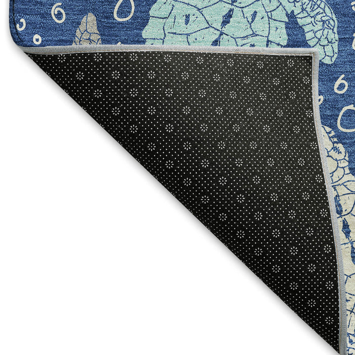 10' X 14' Geometric Washable Area Rug With UV Protection (646157) - Blue / Ivory / Gray