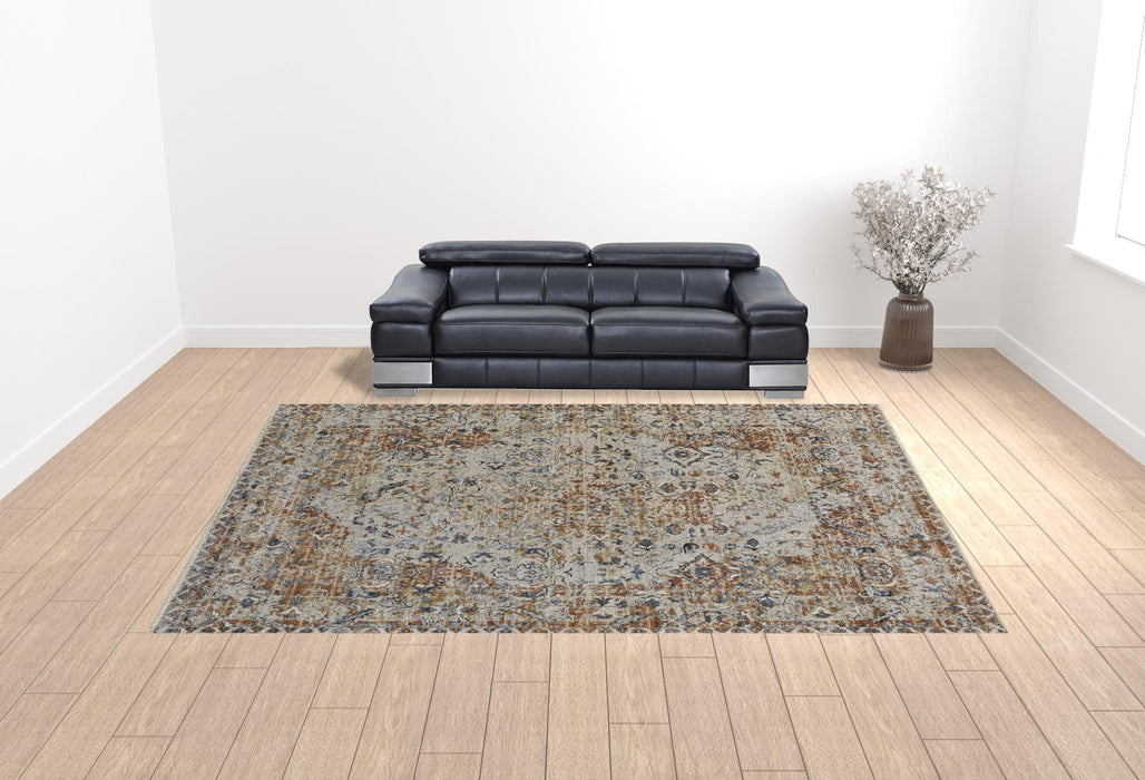 12' x 15' Floral Power Loom Area Rug With Fringe - Tan Ivory And Orange