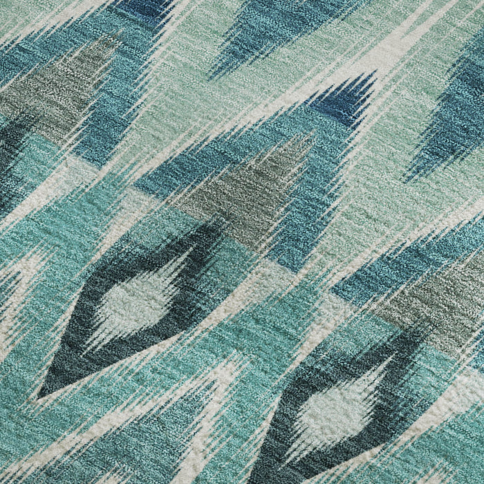 10' X 14' Southwestern Washable Area Rug With UV Protection (651923) - Teal / White / Gray