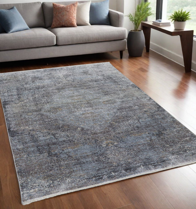 5' x 7' Abstract Power Loom Worn Faded Area Rug - Gray And Silver