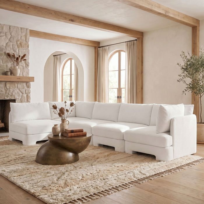 Meridian Furniture Hammond velvet performance fabric 5-piece L-shaped sectional sofa with plush upholstery and modern design.