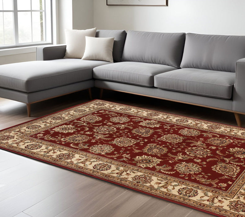 8' X 11' Oriental Area Rug - Red And Ivory