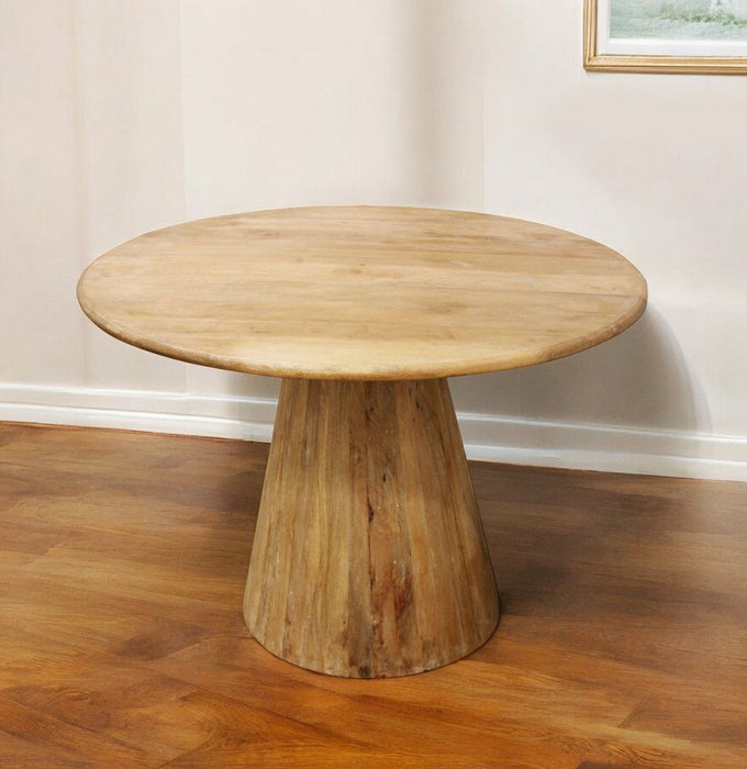 42" Solid Wood Pedestal Base Round Top Dining Table - Natural