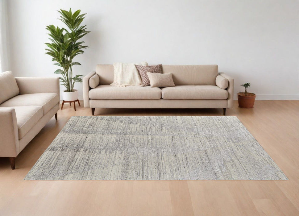 7.8' x 9.8' Abstract Hand Knotted Worn Faded Area Rug - Ivory And Gray