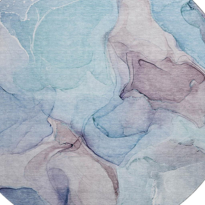 8' Abstract Washable Round Rug With UV Protection (646725) - Navy Blue / Purple / Gray