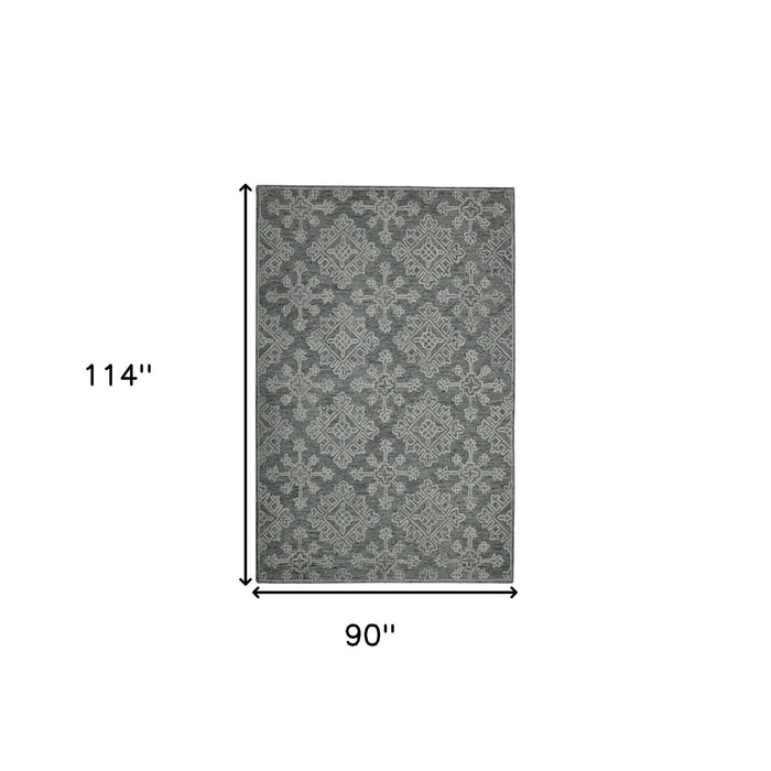 8' X 10' Wool Oriental Hand Hooked Area Rug - Graphite And Gray