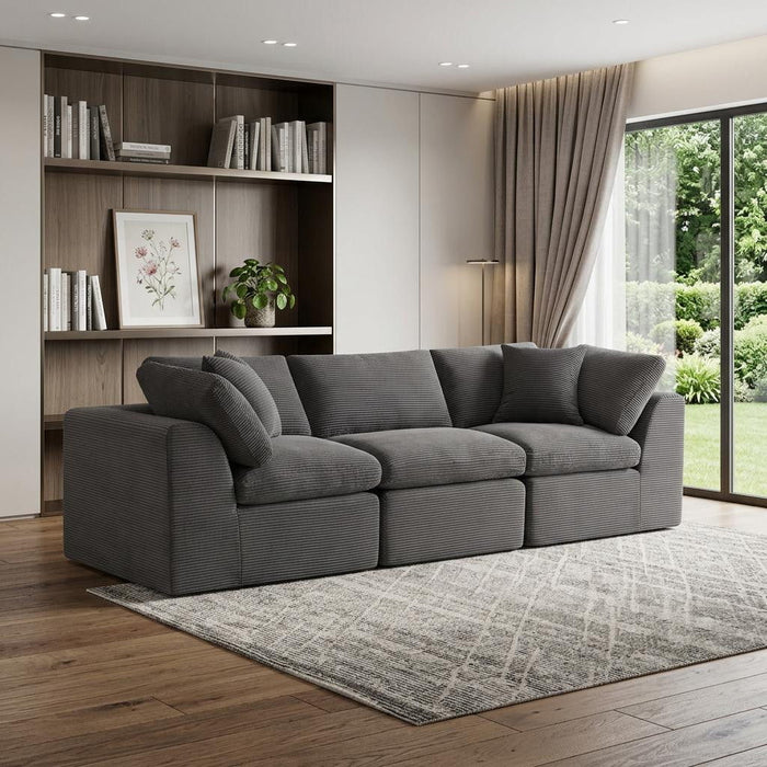 Corduroy Modular Sofa Chaise With Toss Pillows (725199) - Dark Gray