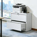 Giga white lateral file cabinet with two drawers, locking and anti-tip feature, suitable for letter, legal, and A4 files.