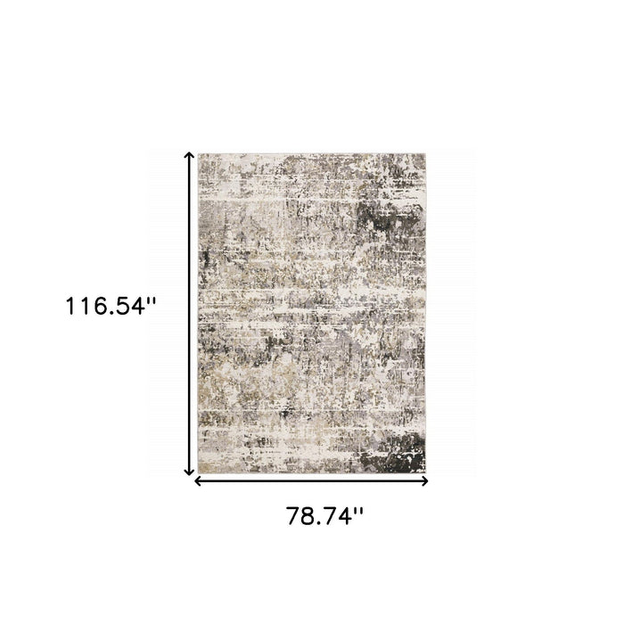 6' x 9' Abstract Power Loom Stain Resistant Area Rug - Gray Ivory Beige Charcoal Black Tan And Brown