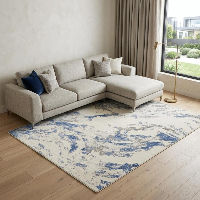 8' X 11' Abstract Non Skid Area Rug (550761) - Ivory / Blue / Gray