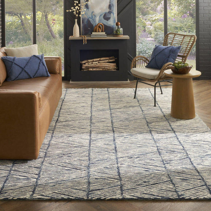 8' X 10' Wool Abstract Area Rug - Blue / White